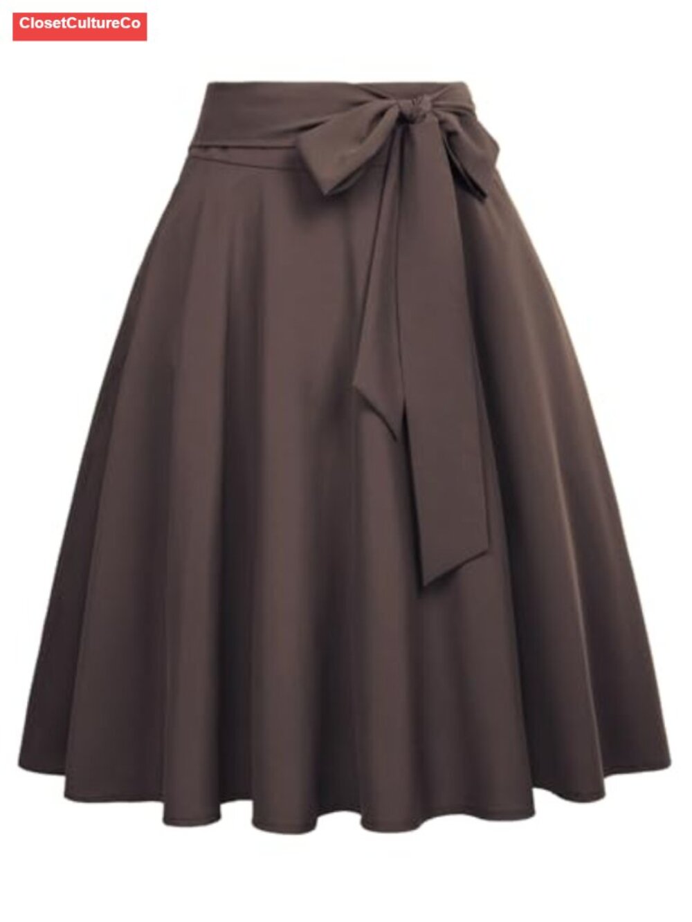 High Waisted A Line Midi Skirt with Pockets Tie Waist Flowy